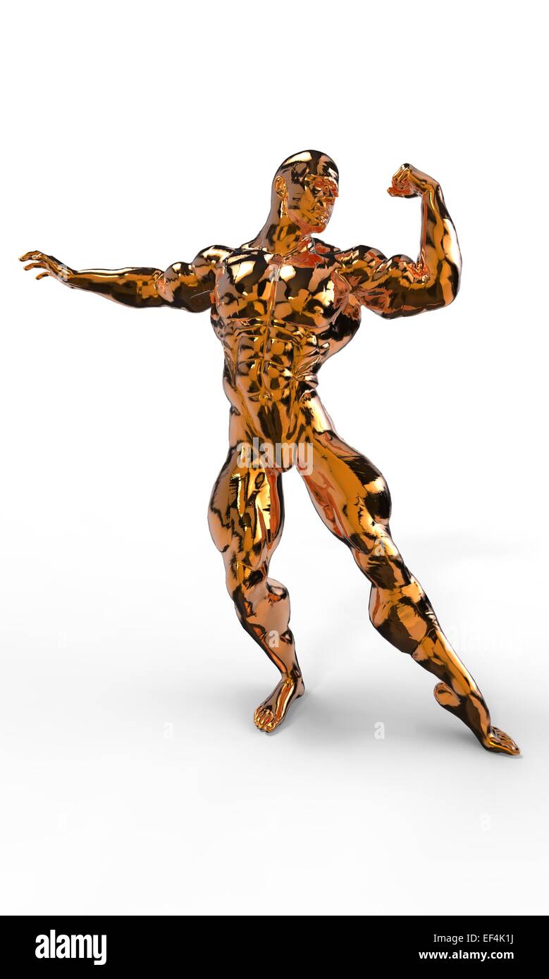 Oro bodybuilder figura in pose diverse e gli angoli Foto Stock
