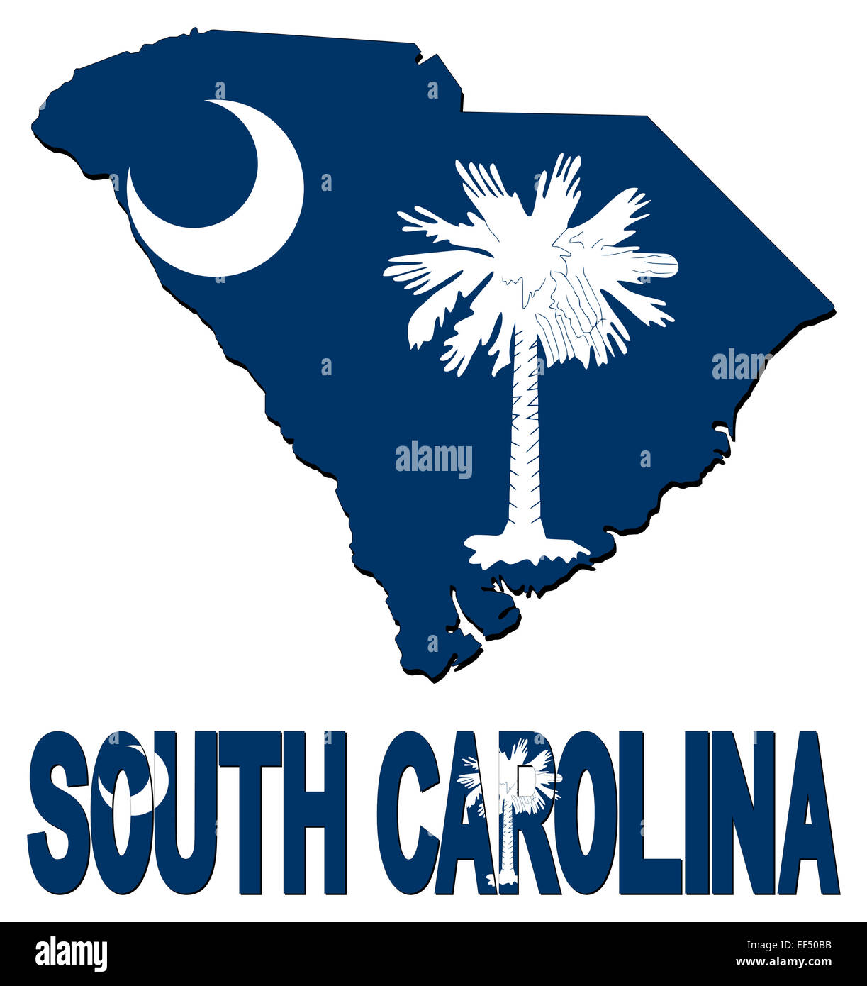 Carolina del Sud mappa bandiera e illustrazione di testo Foto Stock