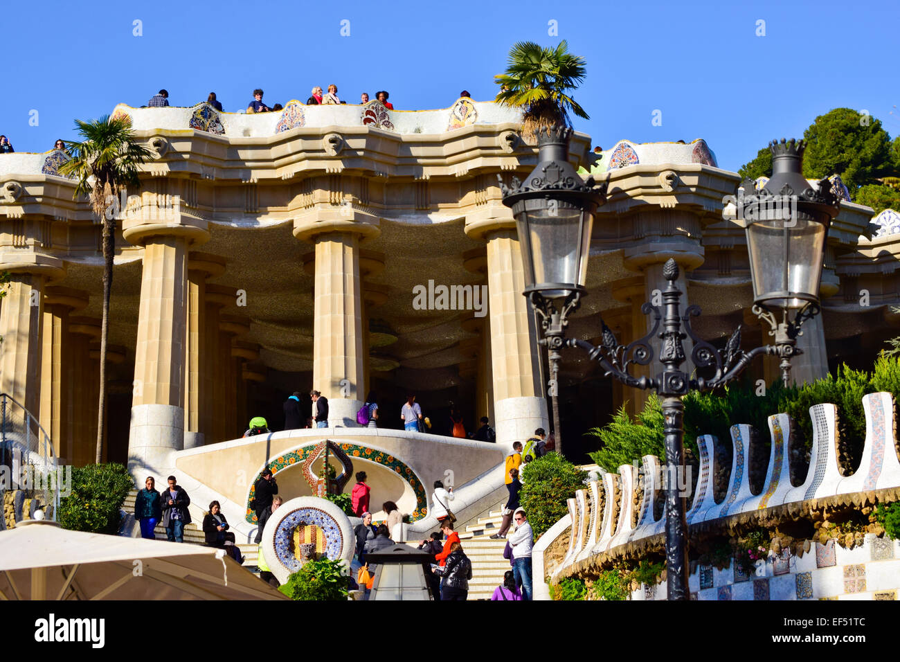 Parco Guell. Progettato da Antoni Gaudi architetto. Barcellona, in Catalogna, Spagna. Foto Stock