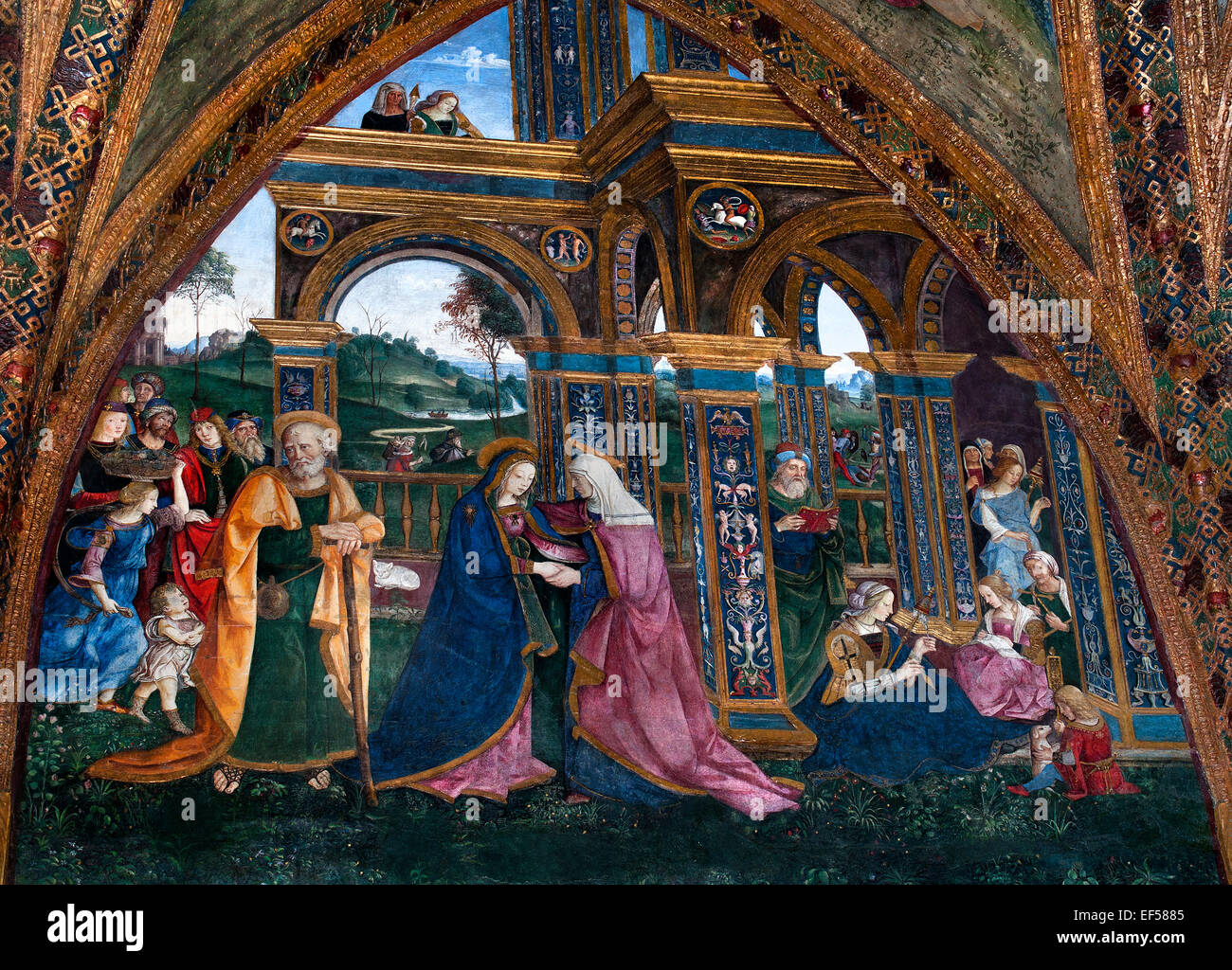 La Visitazione 1492-94 affresco Appartamento Borgia, Sala dei Santi Appartamento Borgia - Appartamento Borgia, Palazzi Vaticani Roma dal Pinturicchio 1454 -1513 Vaticano Italia affreschi Foto Stock