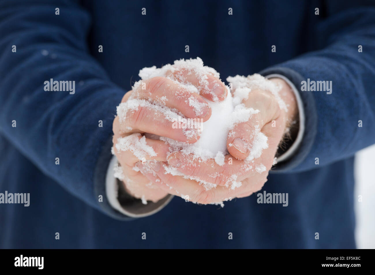 Le mani facendo una palla di neve Foto Stock