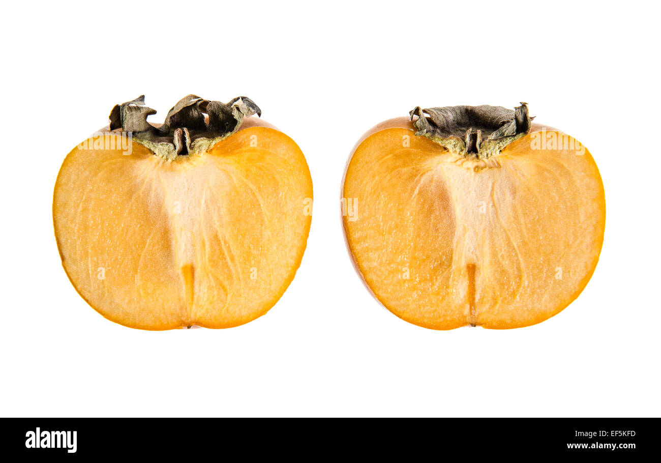 Sharon frutta tagliata aperta che mostra la carne Foto Stock