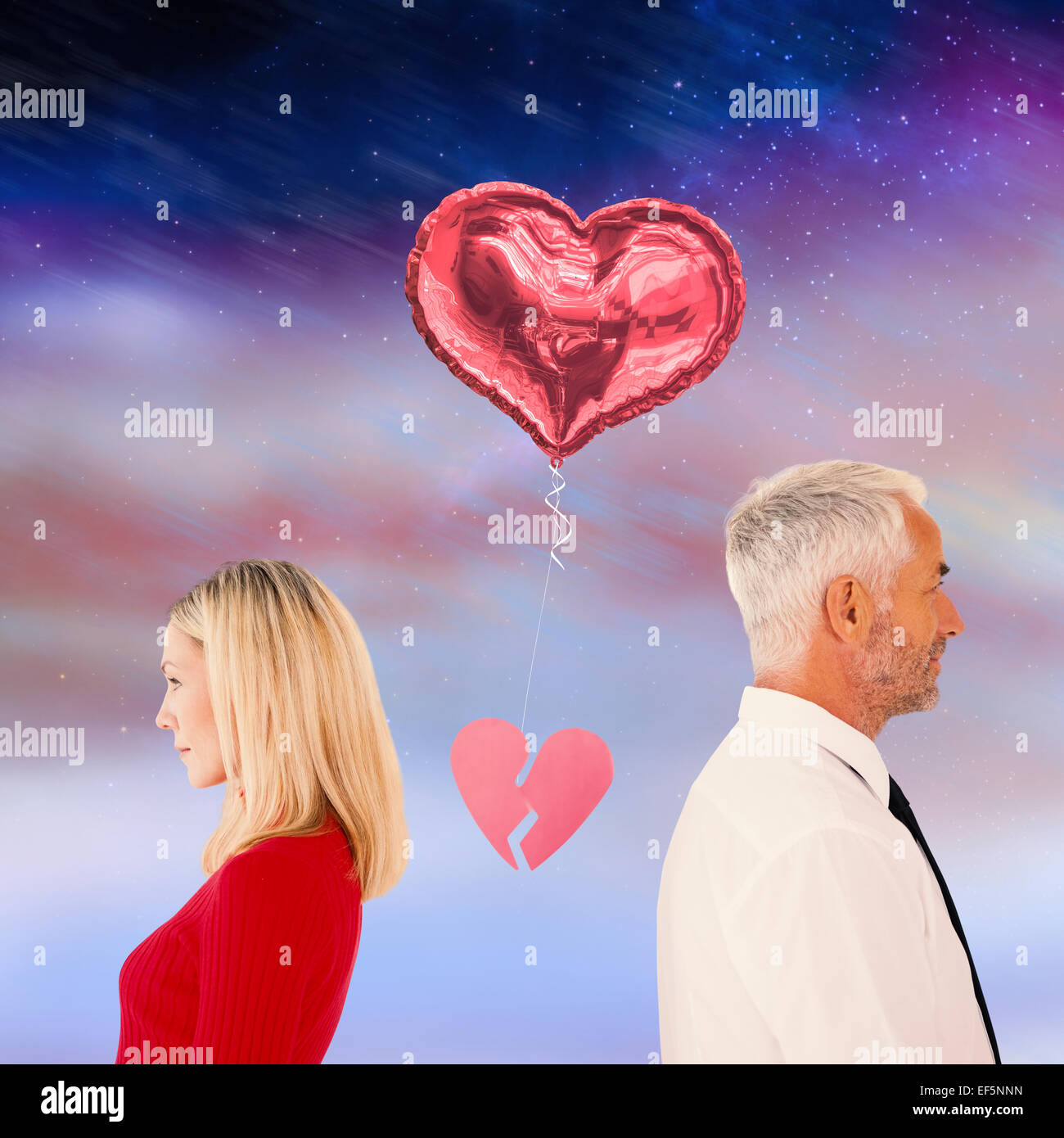 Immagine composita della giovane non parla con il cuore spezzato tra di essi Foto Stock