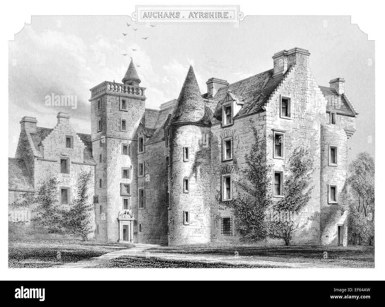 1852 Vecchia casa Auchans militare mock mansion Dundonald, Sud Ayreshire Scozia Scotland Foto Stock