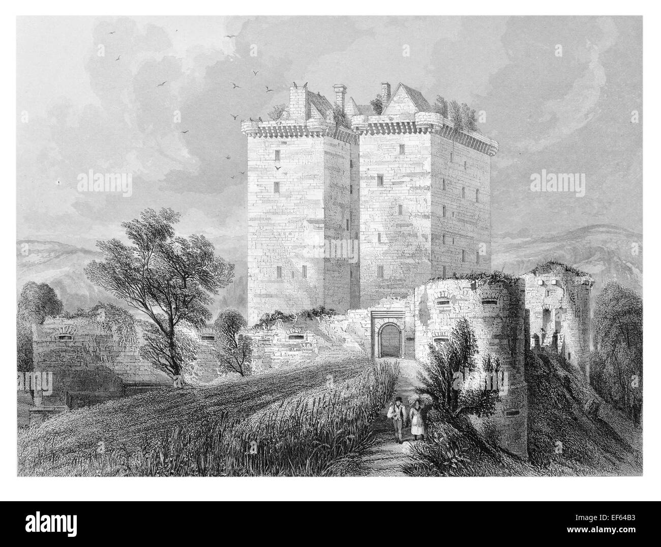 1852 Borthwick Castle medieval Scottish Borders fortificazione Nord Middleton Midlothian Foto Stock