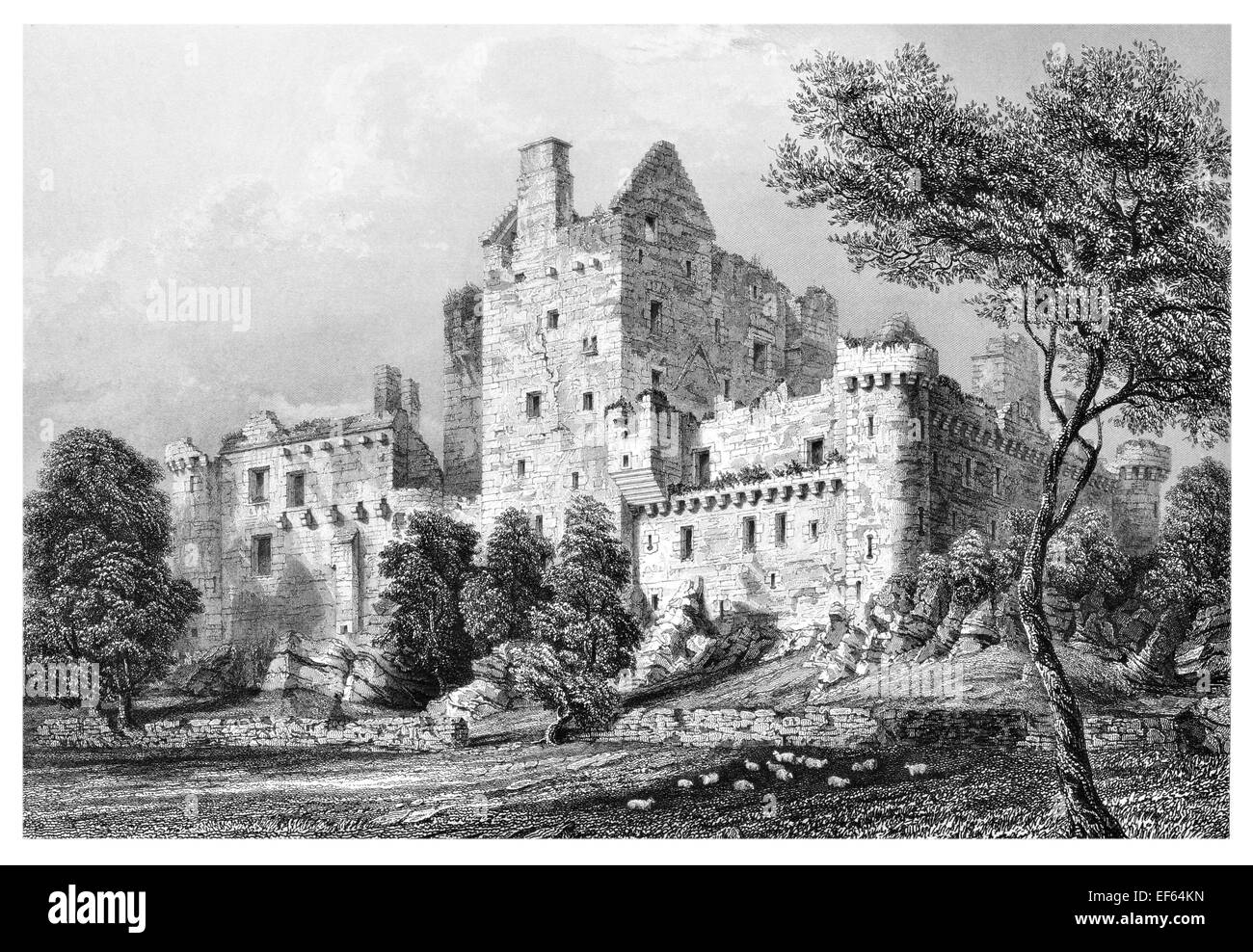 1852 Craigmillar Castle rovinato il castello medievale di Edimburgo Foto Stock