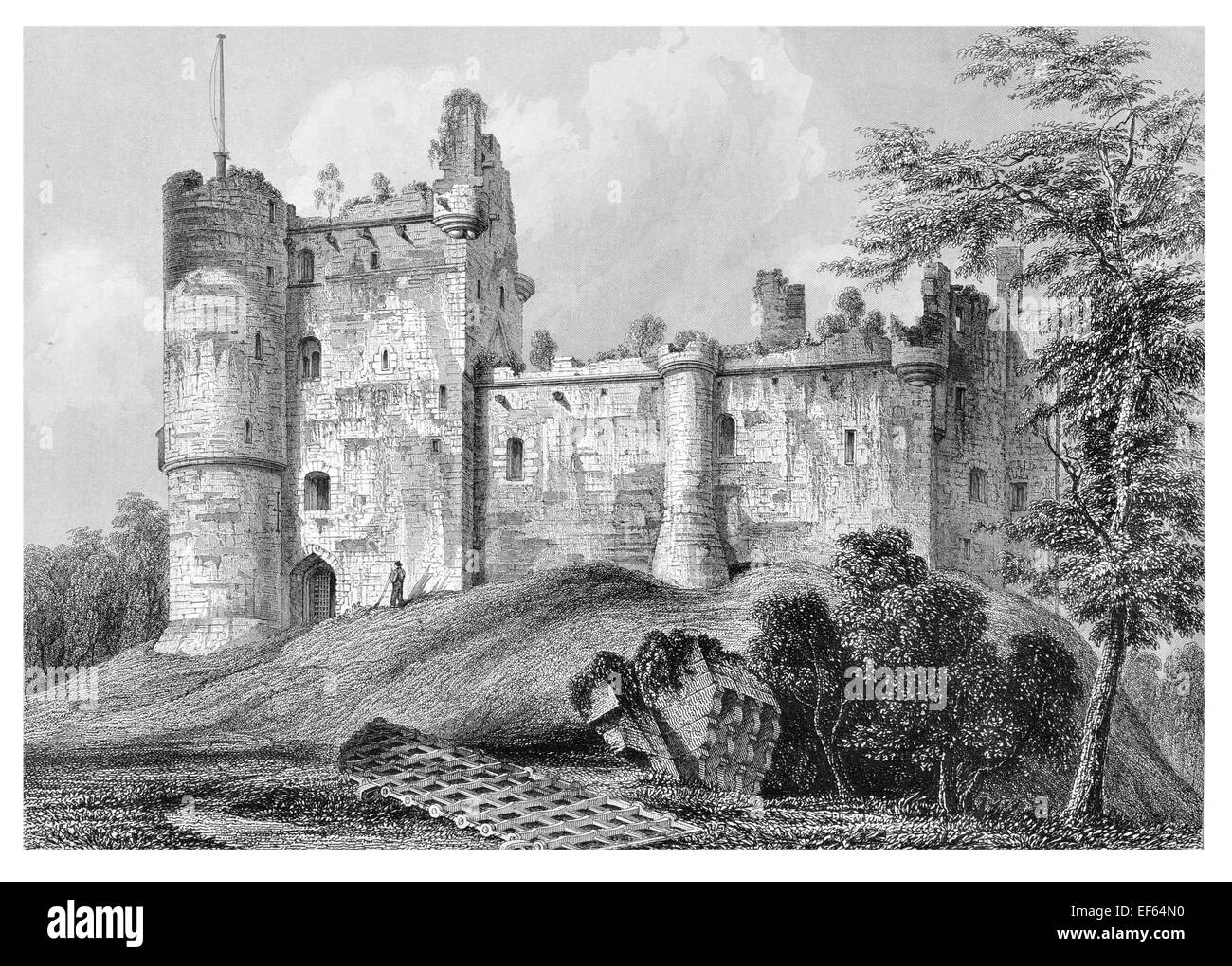 1852 Doune Castle roccaforte medievale Stirling Foto Stock