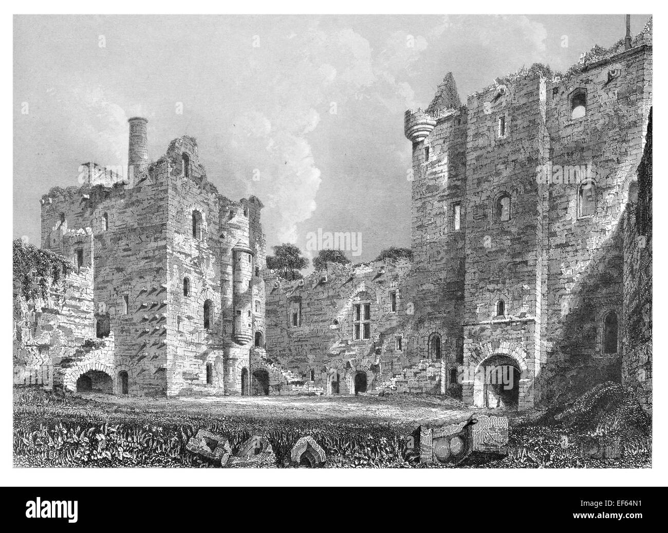 1852 Doune Castle roccaforte medievale Stirling cortile Foto Stock