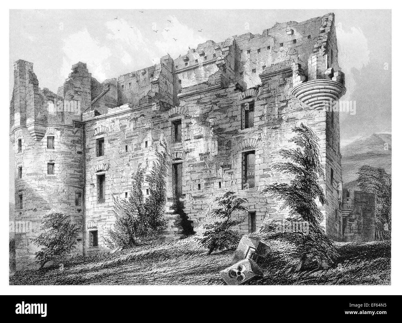 1852 Castello Drochill Peebles Scottish Borders rovina Foto Stock