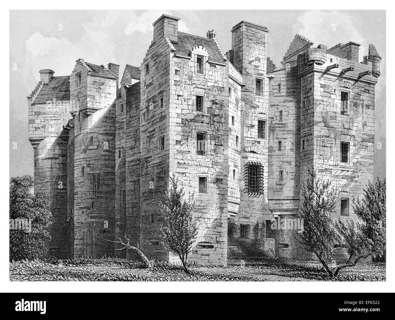 1852 Elcho Castello residenza fortificata casa torre fiume Tay a sud-est di Perth Foto Stock