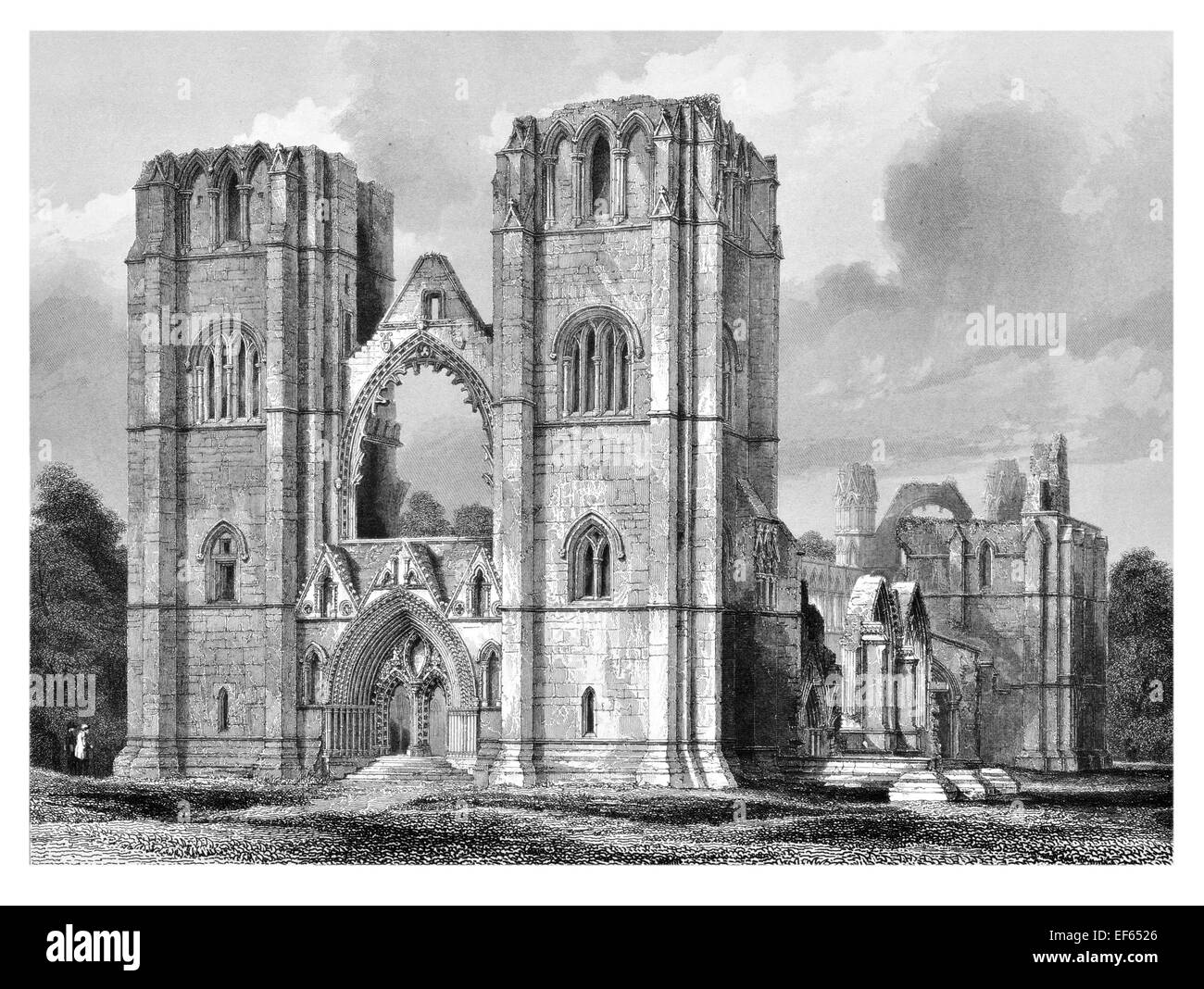 1852 fronte ovest Elgin Eilginn Ailgin cattedrale della città di Royal Burgh Moray rovina la Santa Trinità Foto Stock