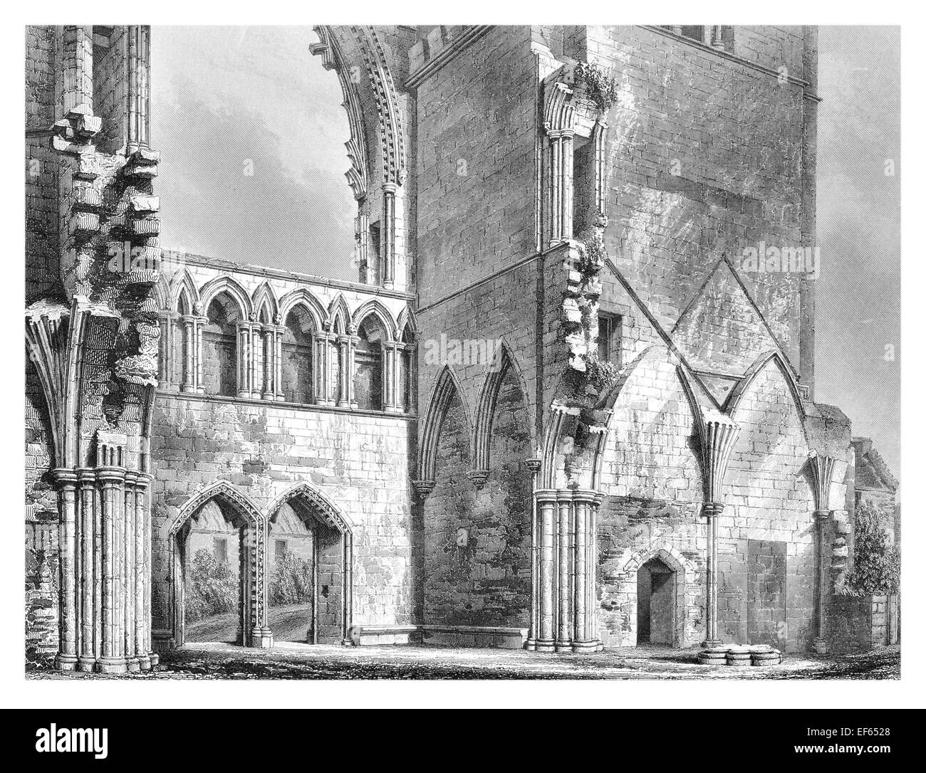 1852 Elgin Eilginn Ailgin cattedrale della città di Royal Burgh Moray rovina la Santa Trinità Interior west end Foto Stock