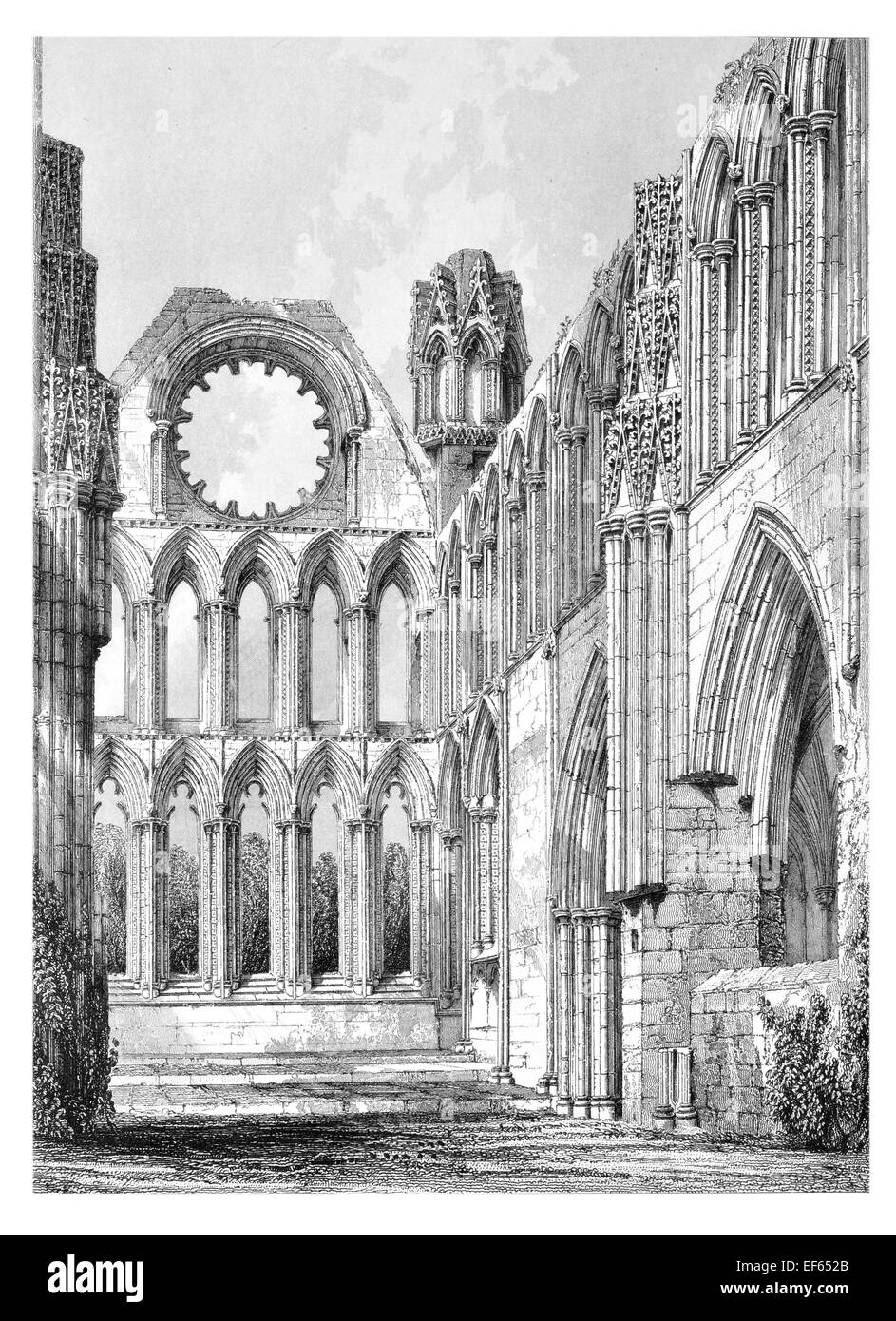 1852 Elgin Eilginn Ailgin cattedrale della città di Royal Burgh Moray rovina la Santa Trinità Coro Foto Stock