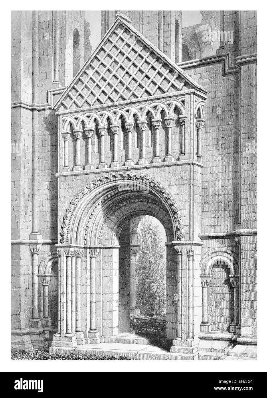 1852 nord porta Kelso rovinato monastero medievale Abbazia Gotica normanna Tironensian monaci Royal Burgh Roxburgh Scottish Borders Foto Stock