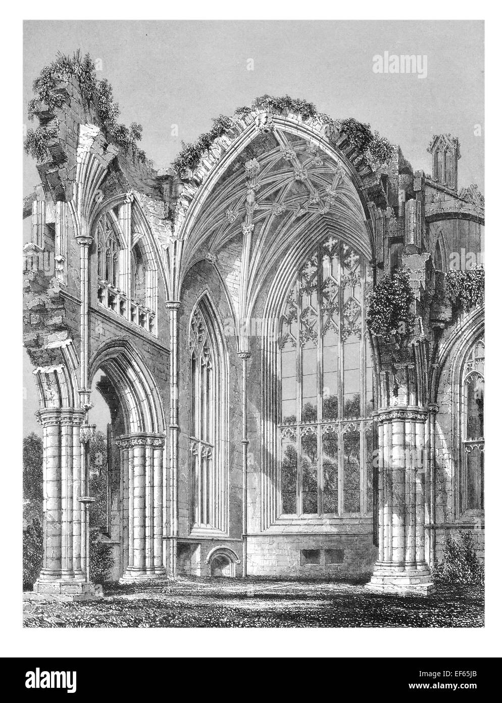 1852 transetto nord St Mary's Melrose Abbazia Cistercense Roxburghshire Scottish Borders rovina rovinato Foto Stock