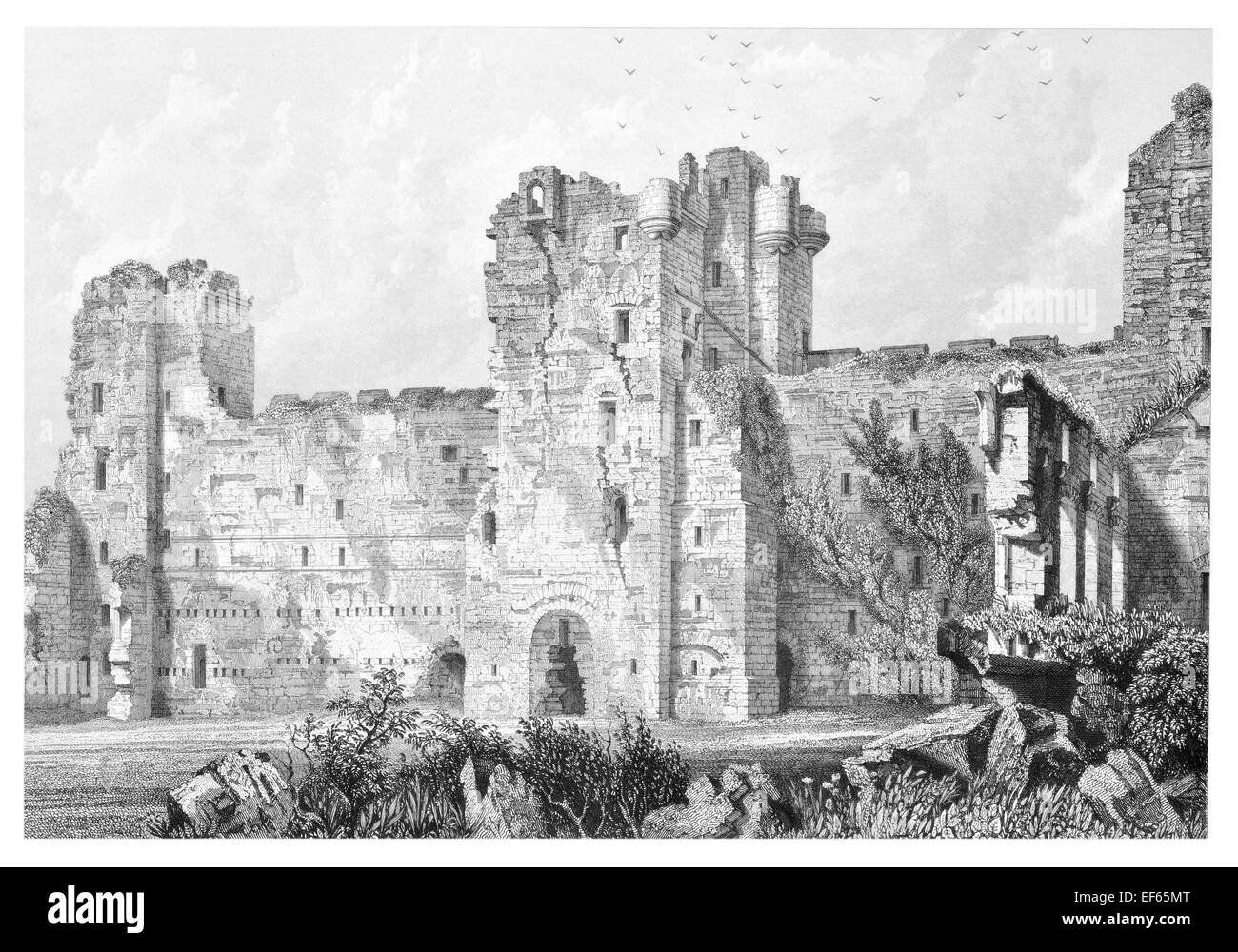 1852 Tantallon cortina medioevale Castello di parete semi rovinato metà del XIV secolo la fortezza a North Berwick, East Lothian Firth of Forth Foto Stock