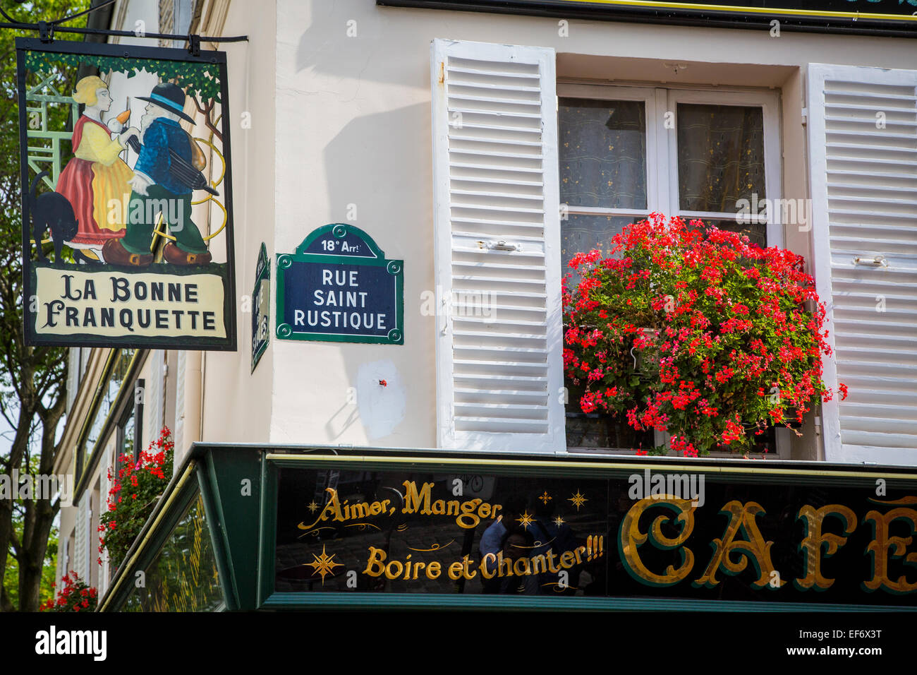 Cafe La Bonne Franquette in Montmartre, Parigi, Francia Foto Stock