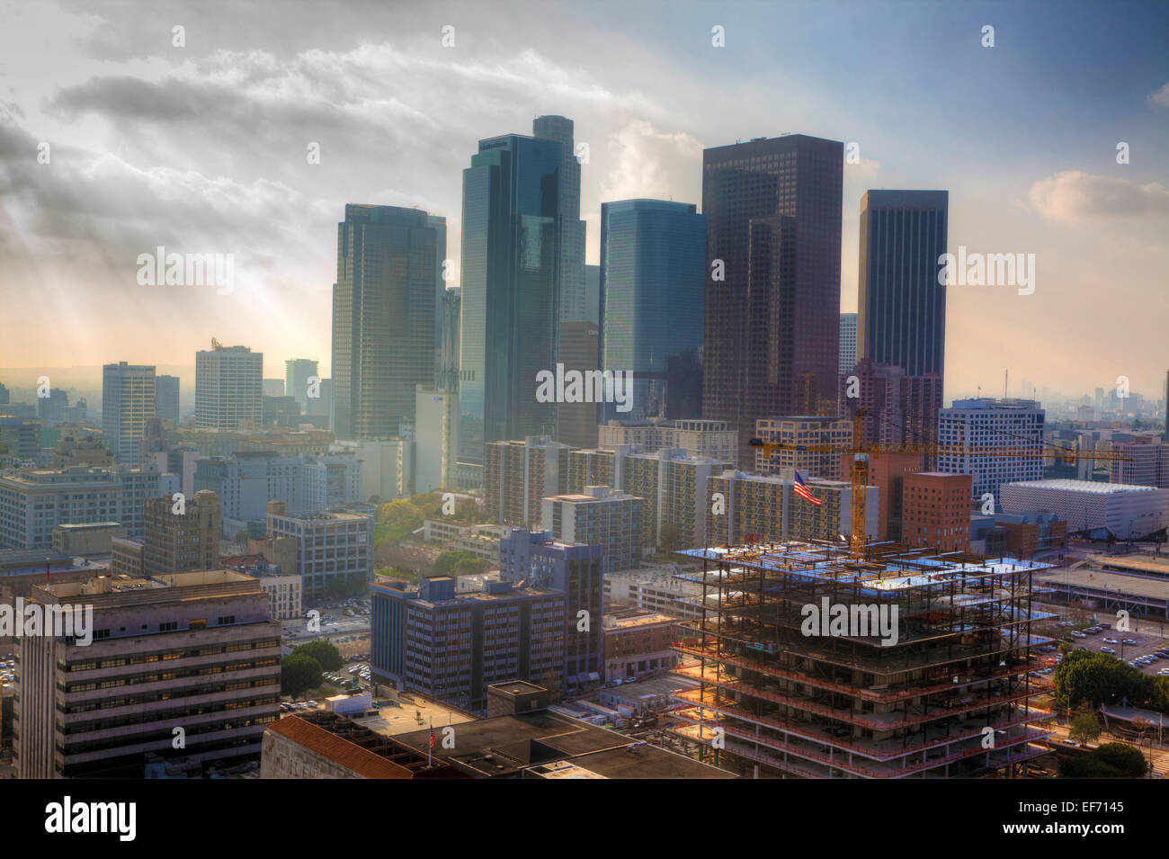 Los Angeles city center coperta dalla nebbia Foto Stock
