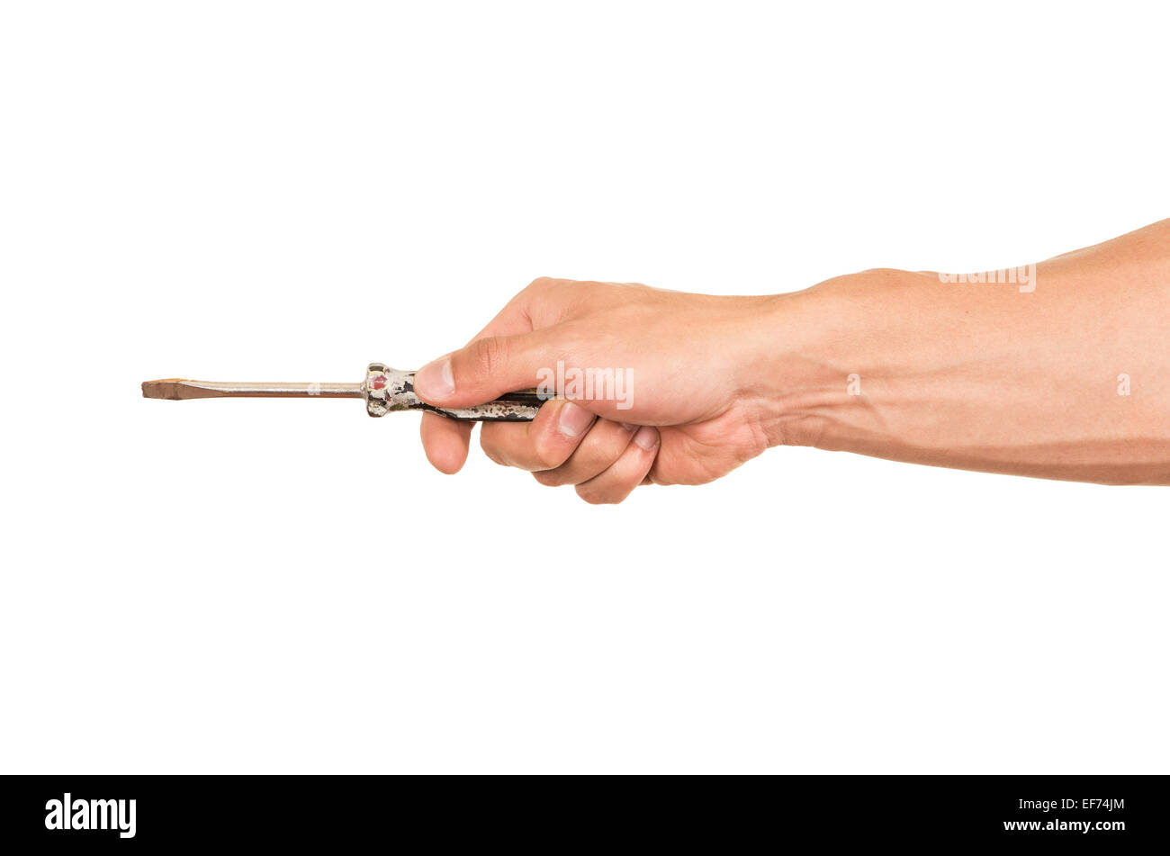 Primo piano della mano che tiene un cacciavite Foto Stock