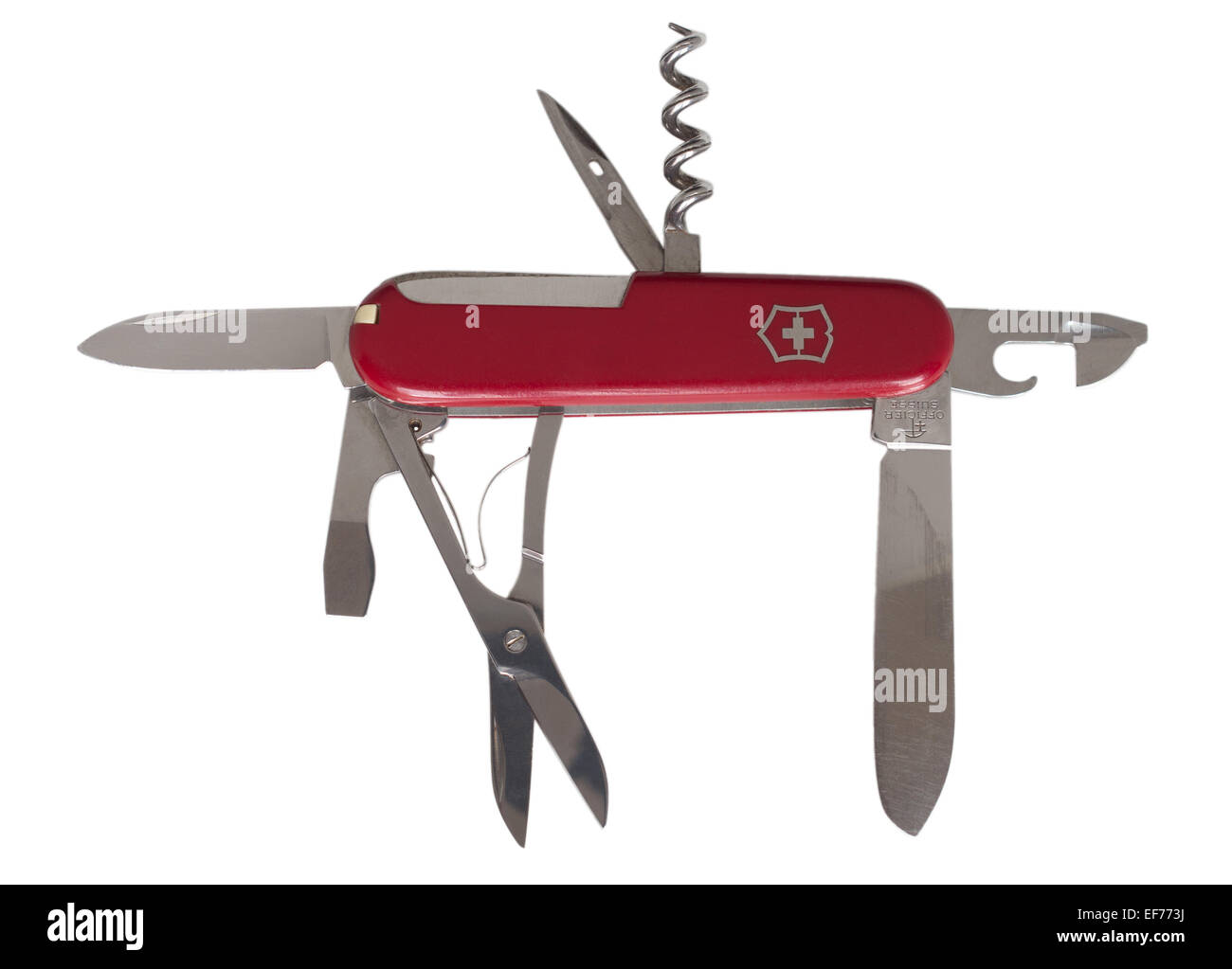 Un Victorinox coltellino svizzero originale che mostra gli strumenti  multifunzione disponibile, isolato su uno sfondo bianco Foto stock - Alamy