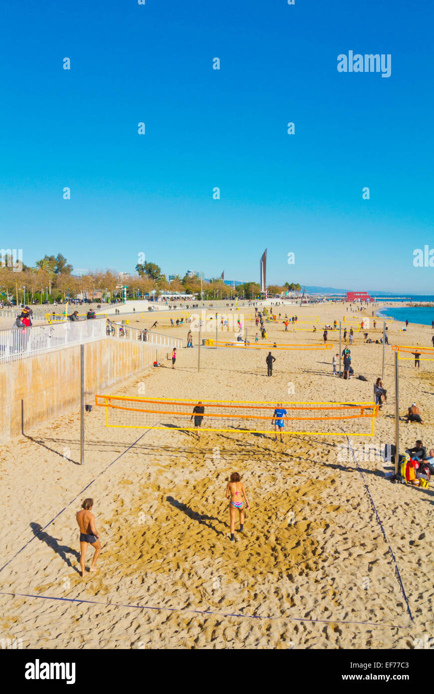 Beach volley, Platja Nova Icaria beach, Barcellona, Spagna Foto Stock