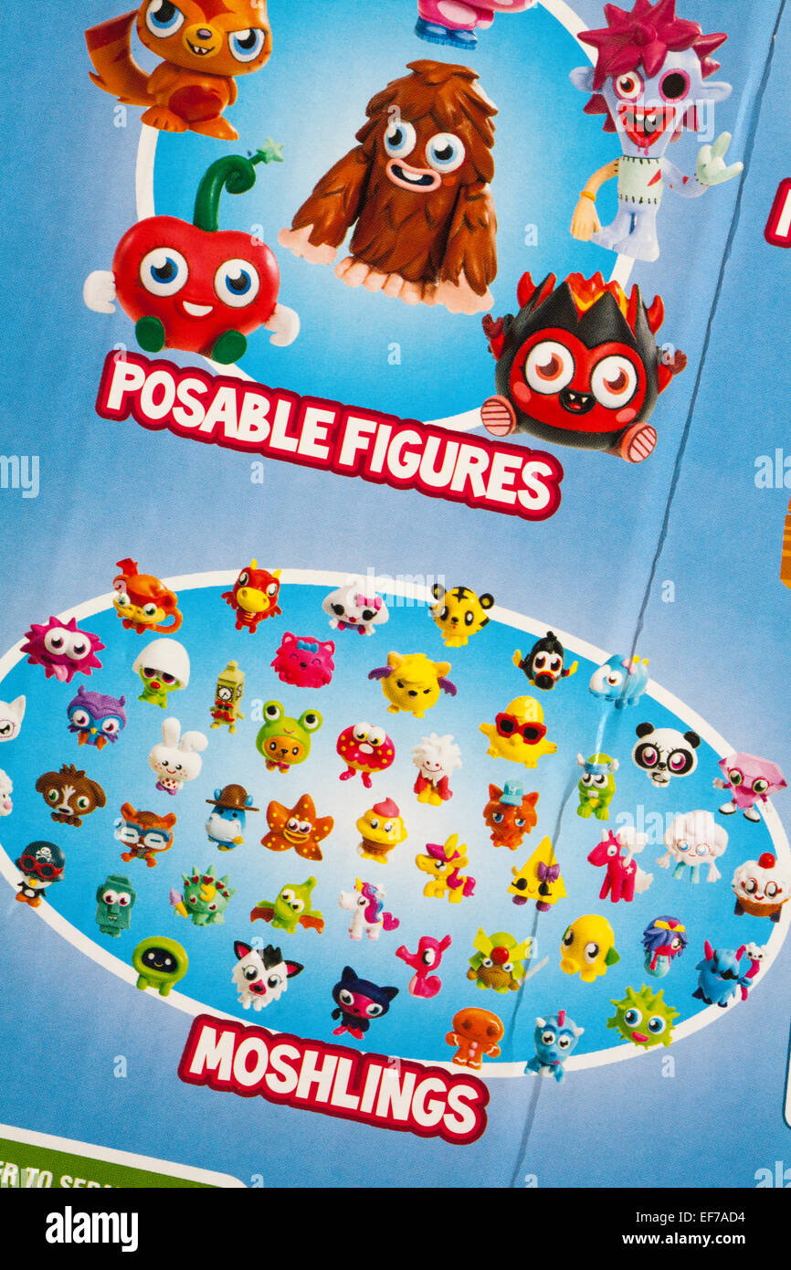 Dettaglio di posable figure e moshlings sul retro di Moshi monsters mega moshling jigsaw puzzle scatola Foto Stock