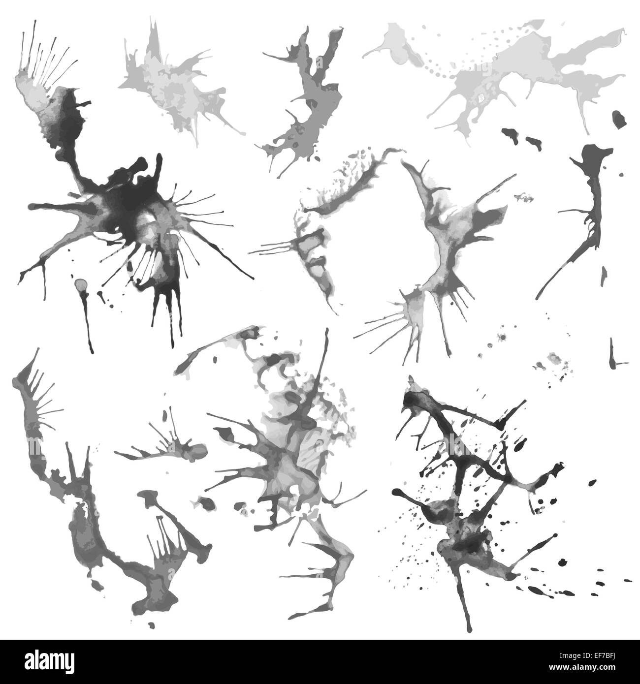 Set di vettore di nero e di bianco Grunge schizzi ad acquerello Illustrazione Vettoriale
