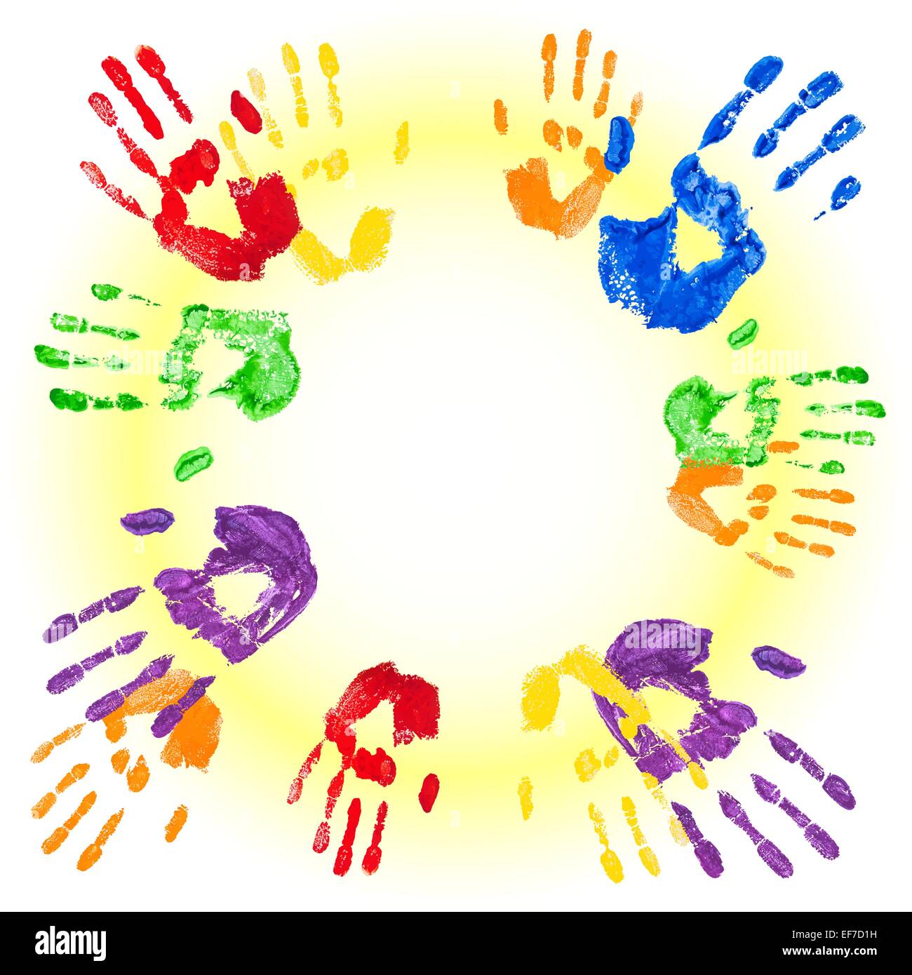 Vettore sfondo astratto con luminosi multicolori handprints vernice Illustrazione Vettoriale