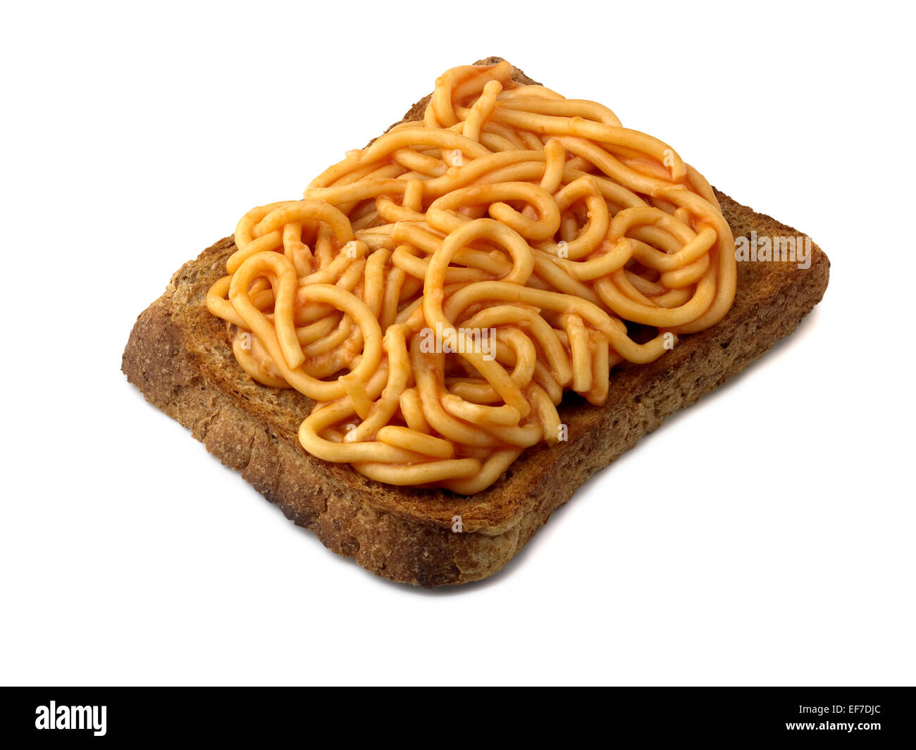 Conserve di spaghetti su pane tostato Foto Stock