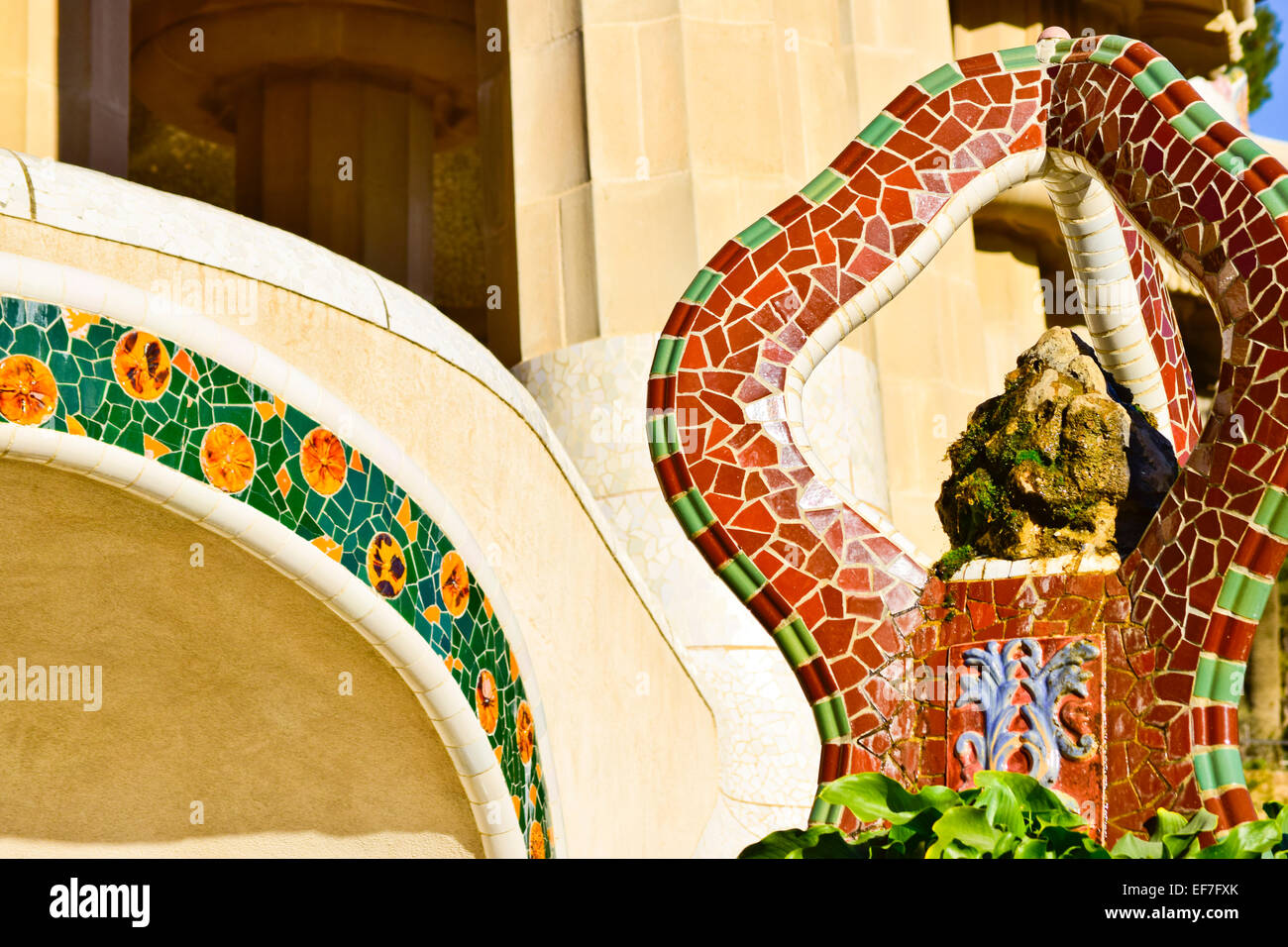 Parco Guell di Antoni Gaudi architetto. Barcellona, in Catalogna, Spagna. Foto Stock