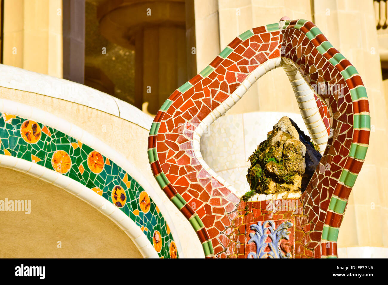 Parco Guell di Antoni Gaudi architetto. Barcellona, in Catalogna, Spagna. Foto Stock