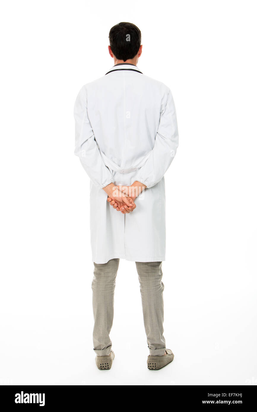 Lunghezza piena vista posteriore di un medico di sesso maschile con le mani dietro la schiena Foto Stock
