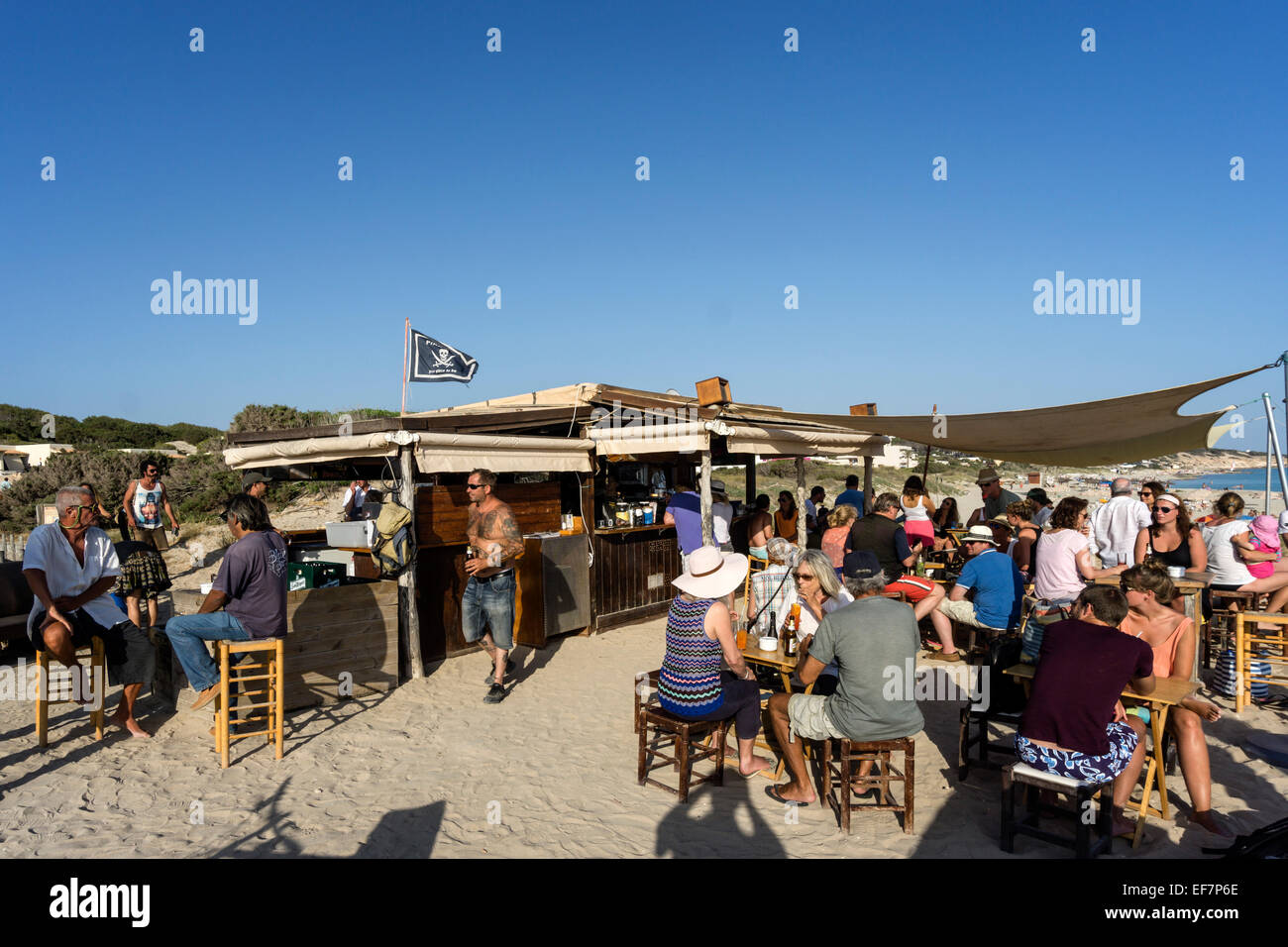 Pirata Bus , il Beach Bar, Formentera, Spagna Foto Stock
