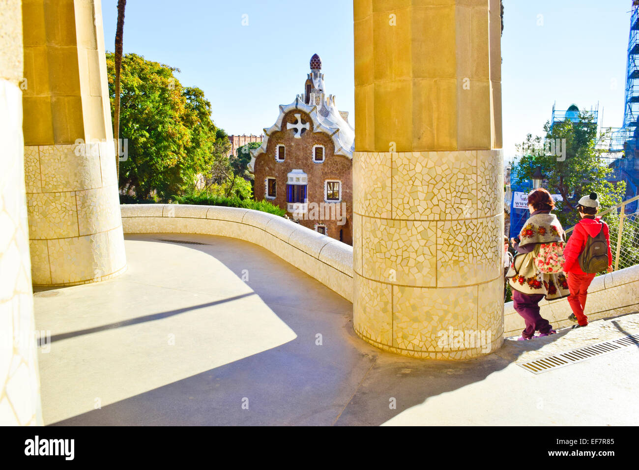 Parco Guell progettato da Antoni Gaudi, architetto. Barcellona, in Catalogna, Spagna. Foto Stock