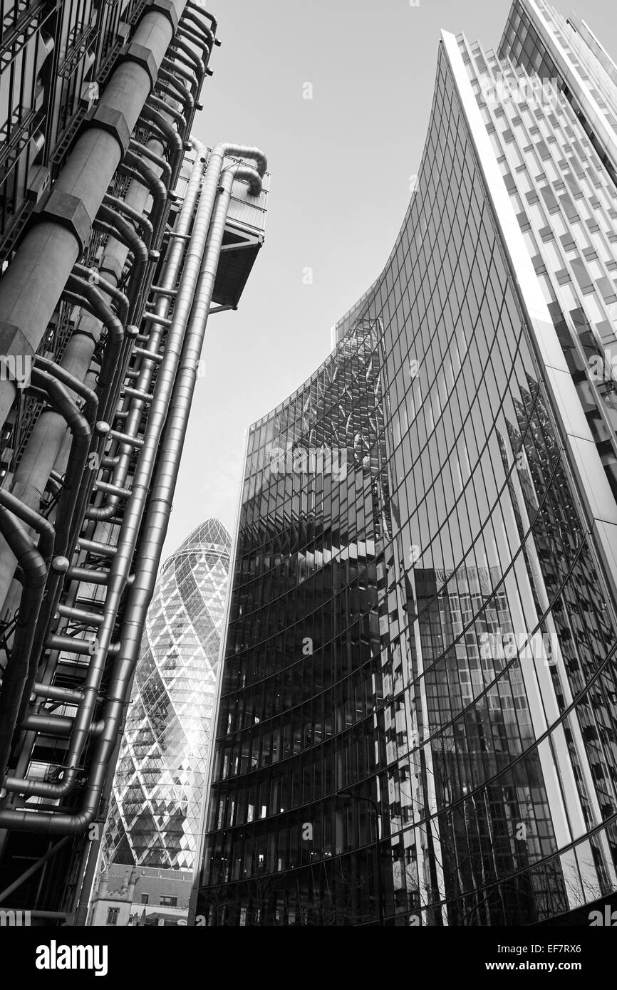L'edificio Willis, il Lloyds Building e il Gherkin a Londra in Inghilterra Foto Stock L'edificio Willis, il Lloyds Building e il Gherkin a Londra in Inghilterra Foto Stock