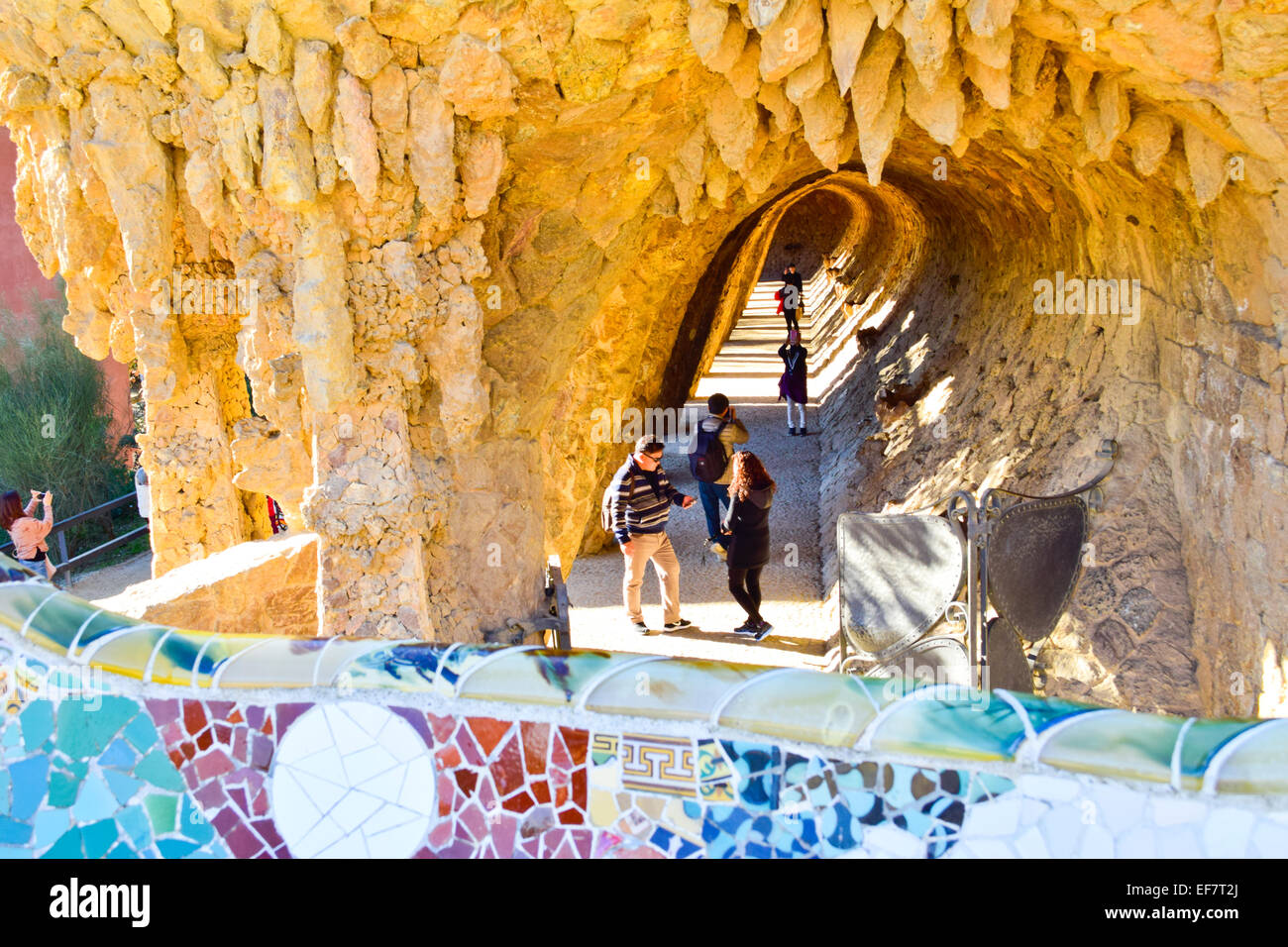 Parco Guell di Antoni Gaudi architetto. Barcellona, in Catalogna, Spagna. Foto Stock