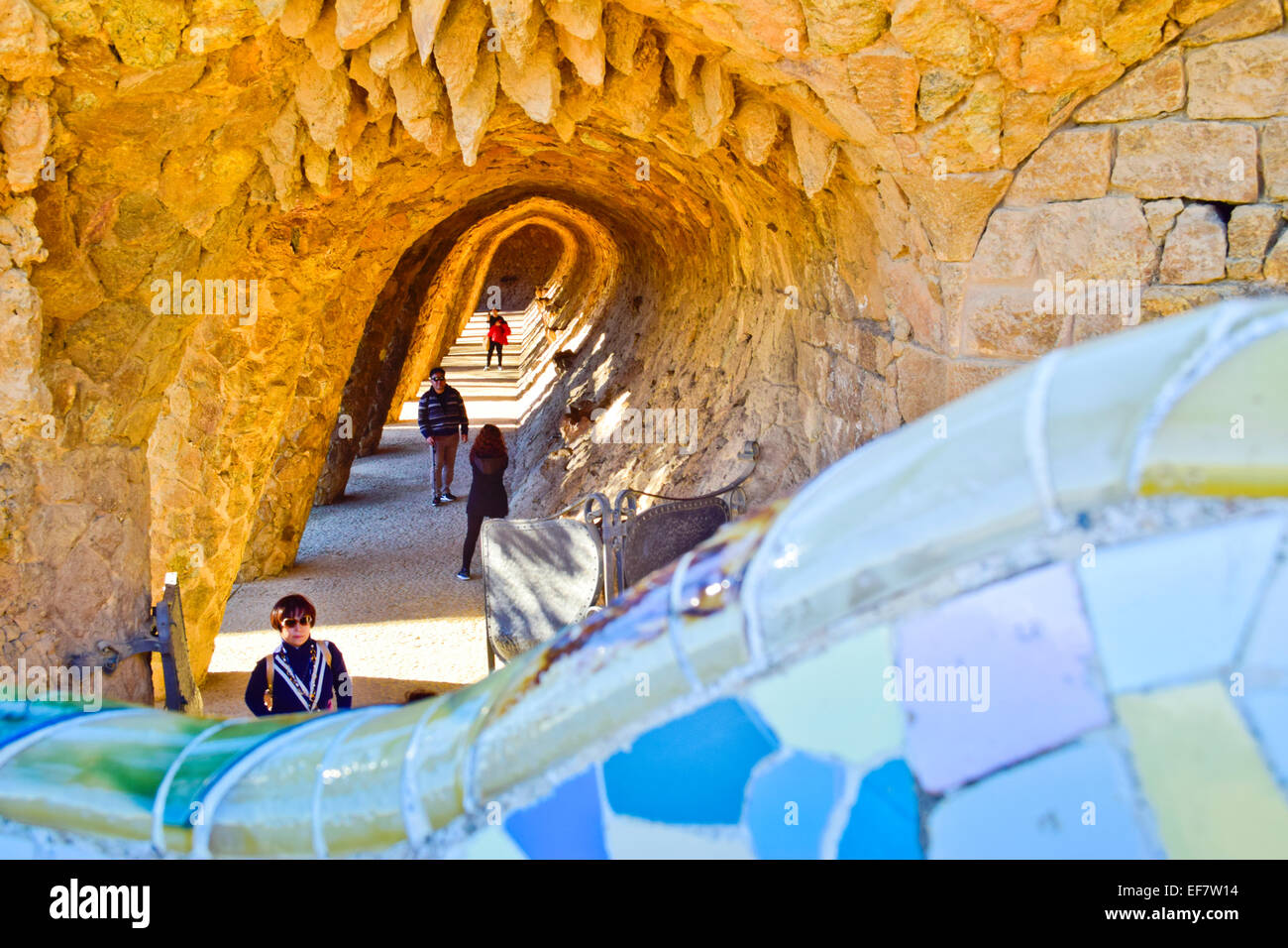 Parco Guell di Antoni Gaudi architetto. Barcellona, in Catalogna, Spagna. Foto Stock