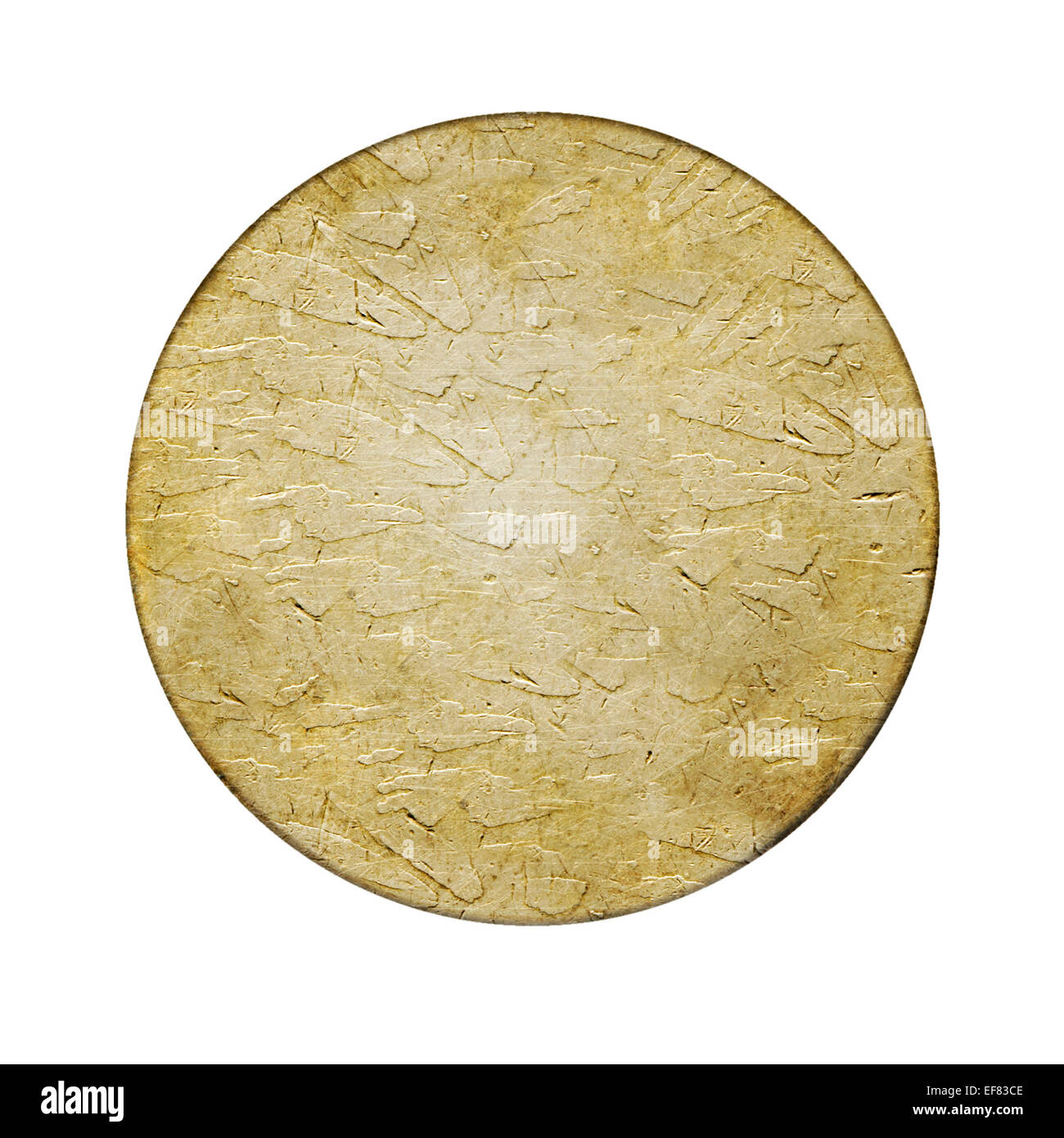 Graffiato round golden piastra metallica sfondo texture Foto Stock