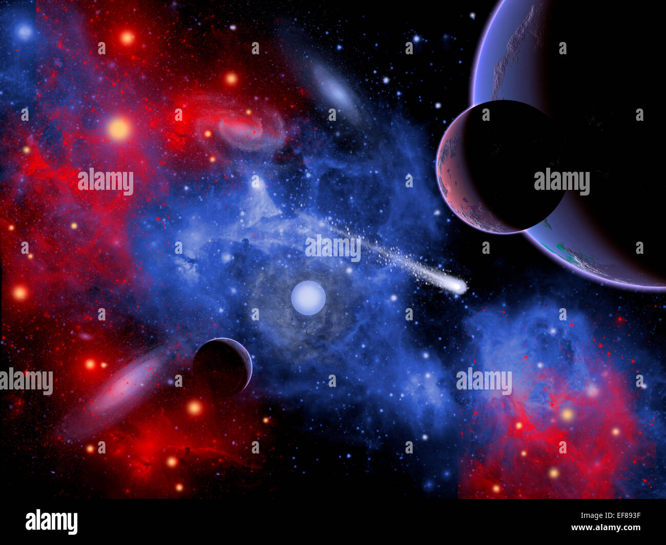Una cometa passando attraverso un giovane sistema solare. Foto Stock