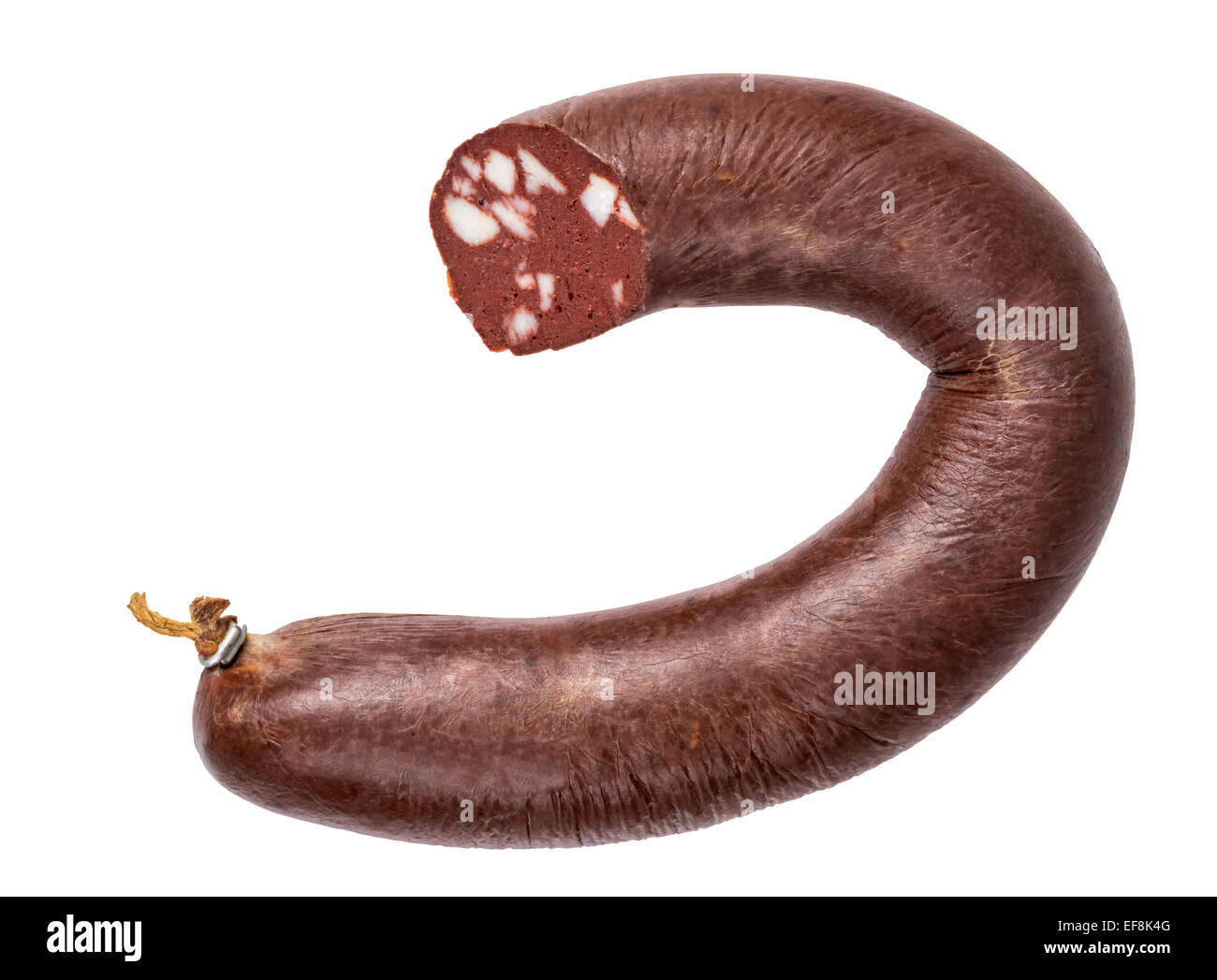 La salsiccia nera isolato su bianco con tracciato di ritaglio Foto Stock