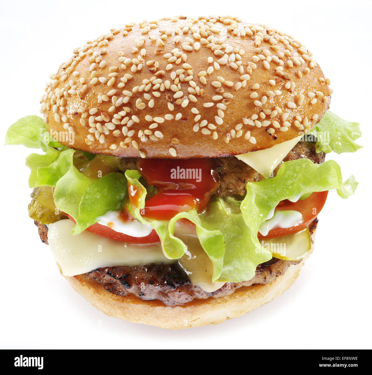 Hamburger isolato su uno sfondo bianco. Foto Stock