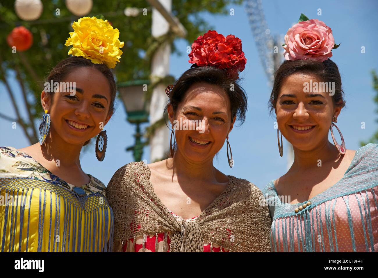 Ballerini di Flamenco a Feria de Abril di Siviglia, Andalucía, Spagna Foto Stock