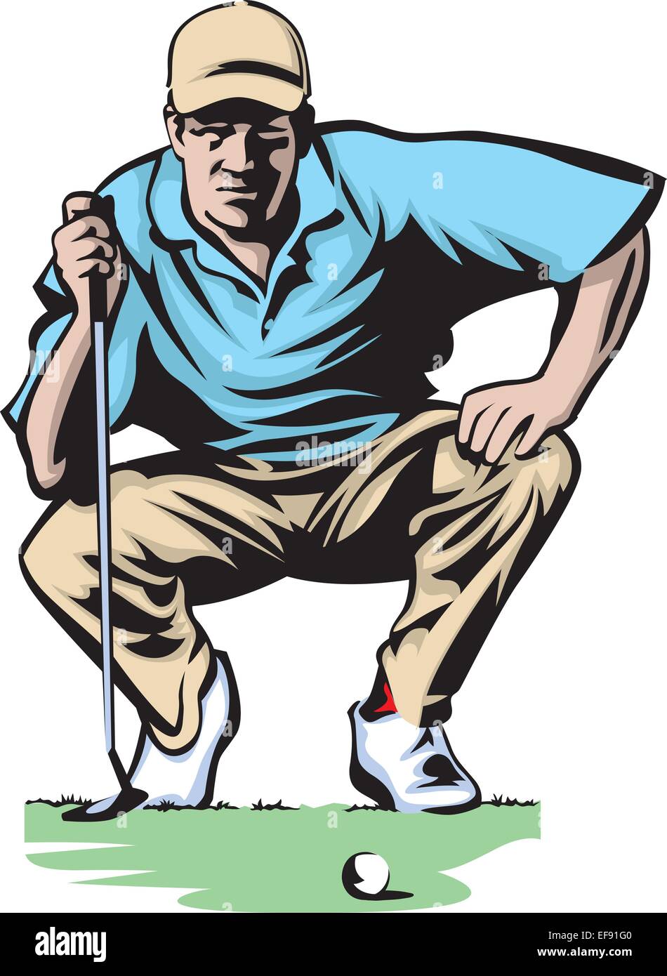 Un accovacciato giocatore di golf Illustrazione Vettoriale