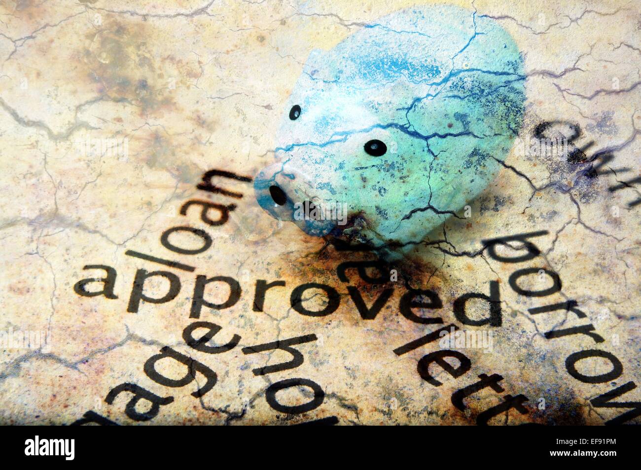 Prestito approvato e salvadanaio Foto Stock