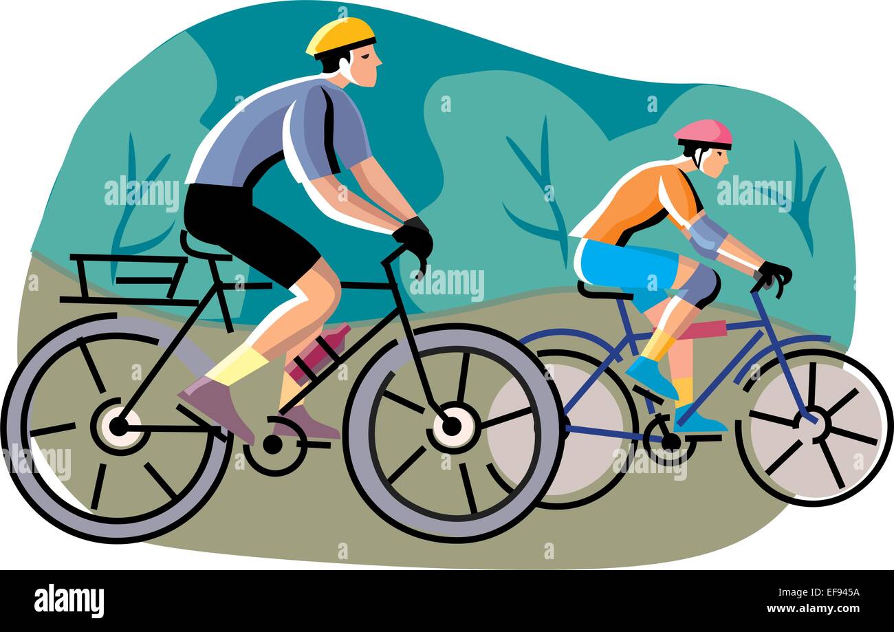 Due persone in bicicletta Illustrazione Vettoriale