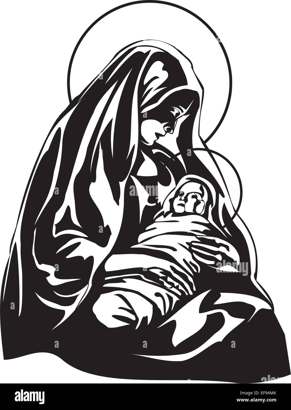 Maria tiene in braccio Gesù Bambino Illustrazione Vettoriale