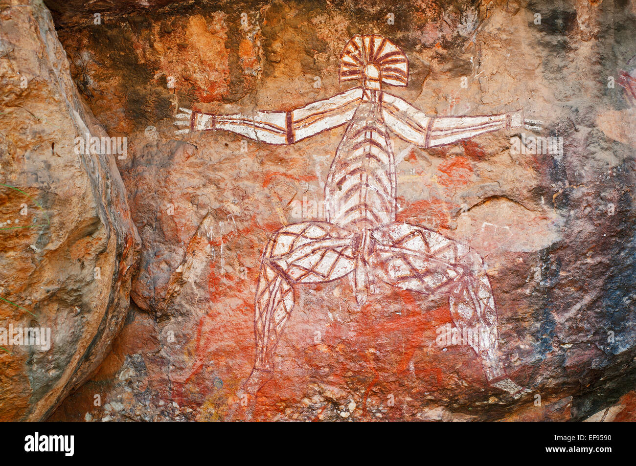 Arte rupestre degli Aborigeni di Nabulwinjbulwinj a Nourlangie Rock. Foto Stock