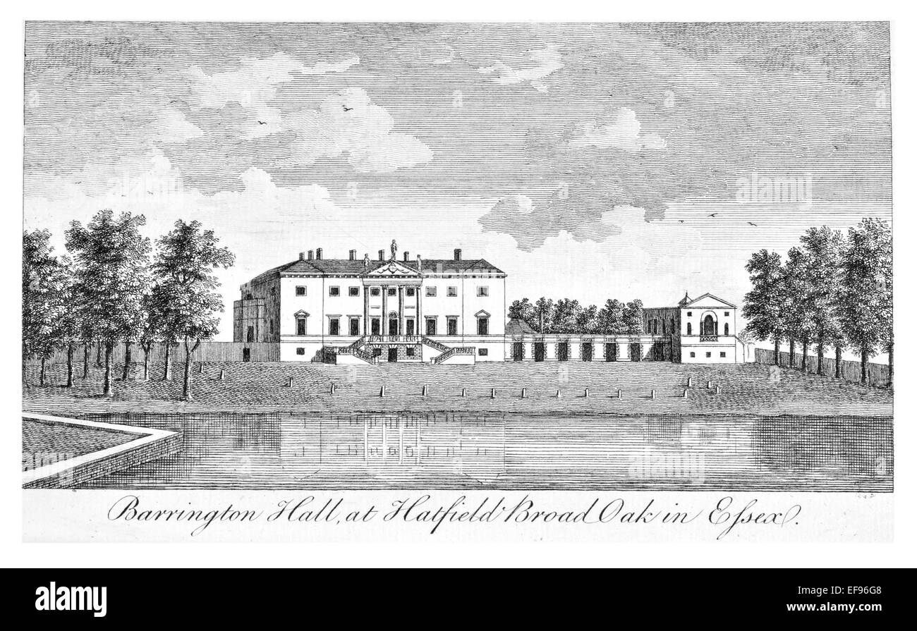 Incisione su rame 1776 bellezze paesaggistiche Inghilterra più eleganti magnifici edifici pubblici. Barrington Hall Hatfield Broad Oak Foto Stock