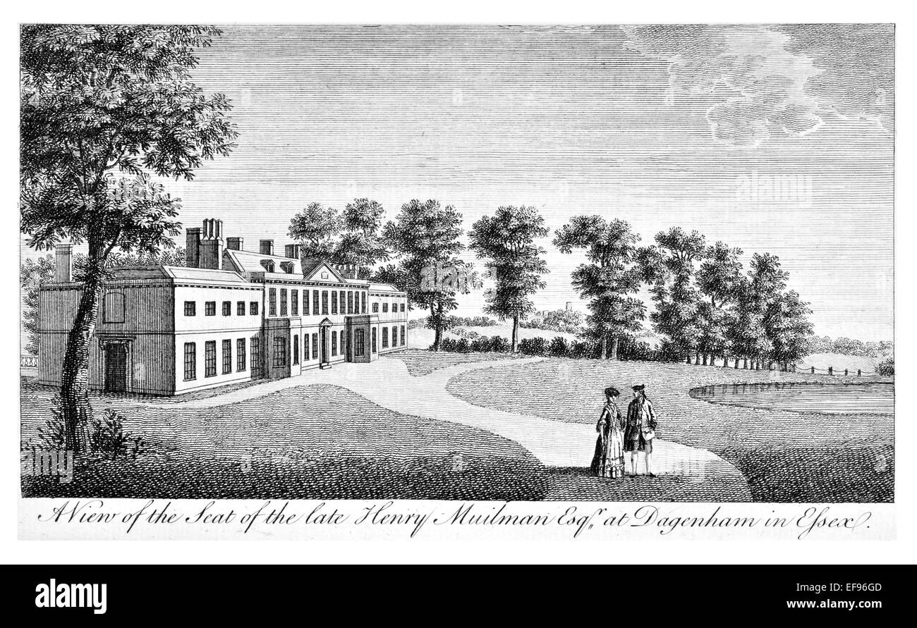 Incisione su rame 1776 bellezze paesaggistiche Inghilterra più eleganti magnifici edifici pubblici. Sede Henry Muilman Dagenham Essex Foto Stock