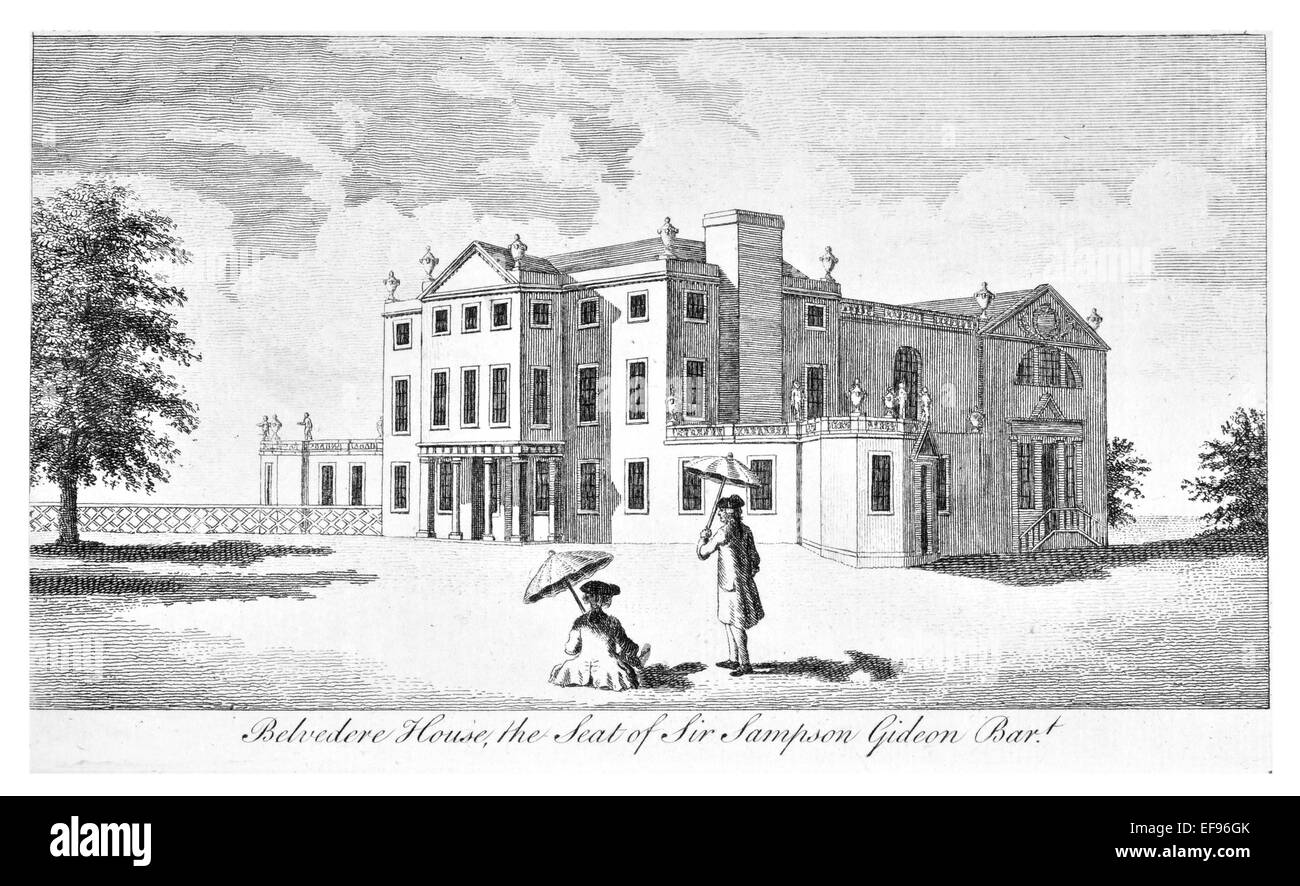 Incisione su rame 1776 bellezze paesaggistiche Inghilterra più eleganti magnifici edifici pubblici.Belvedere Casa Seat Sir Sampson Foto Stock